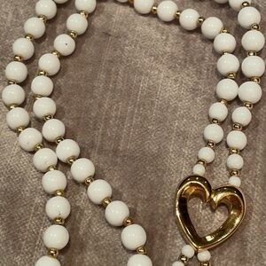 White Beaded Heart Necklace NWOTS